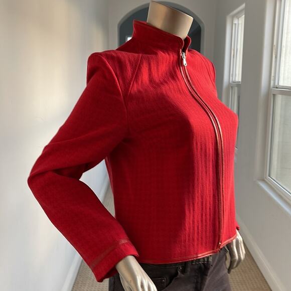 Victor Victoria Red Zipper Jacket Leather Trim Size IT42, USA M - Picture 4 of 13